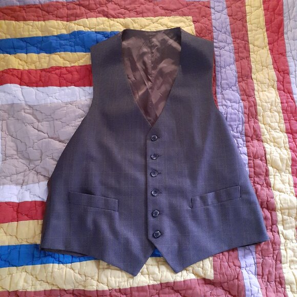 Vintage Brown Plaid Suit Jacket and Matching Vest Size 43 - Picture 3 of 14